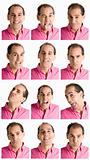 Adult man face expressions composite isolated on white background