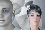 fahion makeup hairstyle woman futuristic silver alien