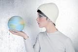 fashion modern silver woman holding global map