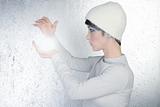 futuristic fortune teller woman light glass sphere future