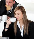 Pretty businesswoman enjoy her coffee in the morning
