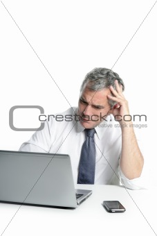 angry sad senior gray hair businessman laptop