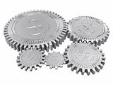 Silver dollar money gears isolated