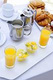 Breakfast with orange juice coffe tea milk 