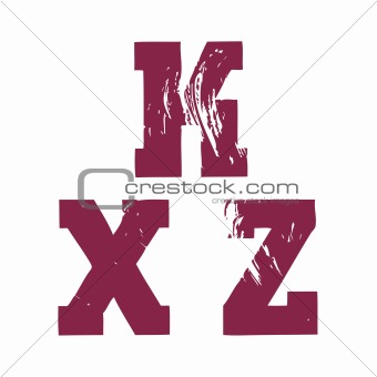 Grunge vector K, X & Z letters - vector type alphabet - slab serif font