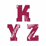 Grunge vector K, Y & Z letters - vector type alphabet - slab serif font