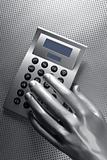 business futuristic silver hand calculator 
