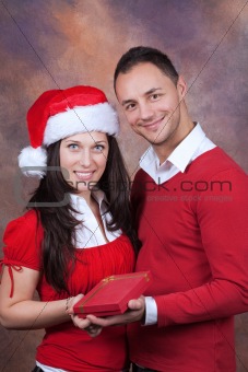 happy couple with christmas clothes