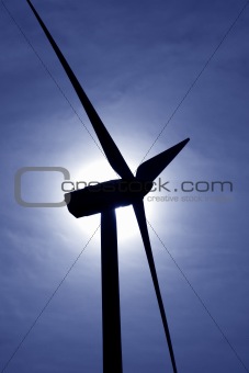 aerogenerator windmill backlight blue sky
