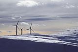 aerogenerator electric windmills snow mountain