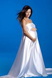 Beautiful pregnant woman posing over a blue background