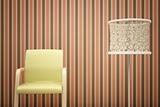 chair, lamp and striped wallpaper