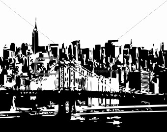 Urban city silhouette pen drawing