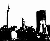 Urban city silhouette pen drawing. Vector