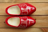 Dutch Holland red wooden shoes on wood