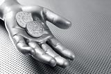 futuristic euro business coin silver hand