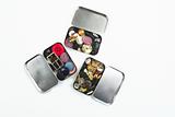 three clothing buttons metal boxes collection