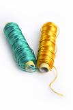 metallic rayon thread line spool green and gold