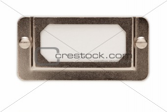 Blank Metal File Label Frame Isolated on White Ready for Your Own Message.
