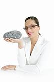 Businesswoman concept thinking with gray stone