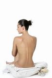 Nude sit woman back with white towel
