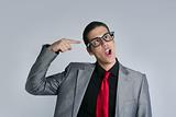 Businessman crazy with funny glasses and suit