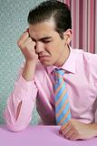 Businessman worried headache stressed and sad