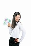 Beautiful success businesswoman holding Euro notes