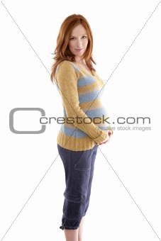 Beautiful pregnant redhead woman fashion