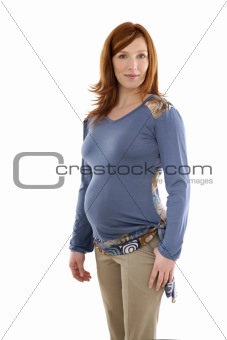 Beautiful pregnant redhead woman fashion