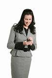 Brunette businesswoman sms message cell phone
