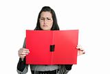 Businesswoman unhappy folder document results