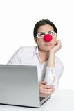 Alone office woman laptop clown nose