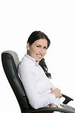 Brunette businesswoman sit on office chair