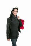 Black leather jacket shopper woman