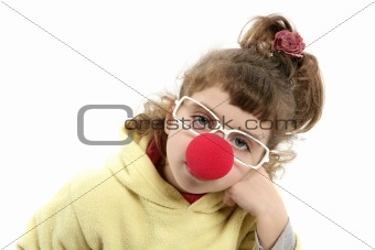 sad clown nose little girl with big glasses