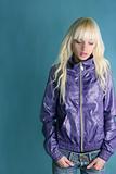 blonde fashion young girl purple jacket 