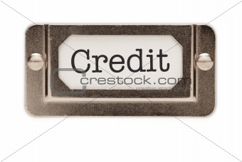 Credit File Drawer Label Isolated on a White Background.