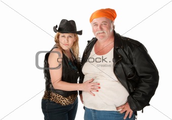 Woman touching a big belly on her male friend or husband