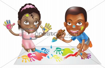 two children playing with paint
