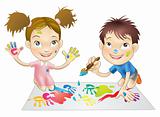 two young children playing with paints