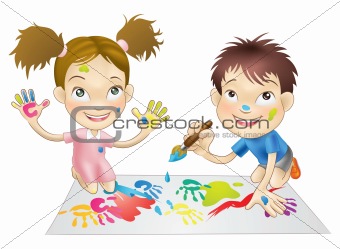 two young children playing with paints
