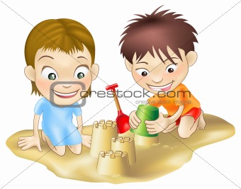 two children playing in the sand