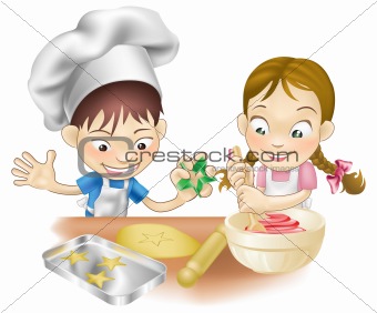 two children having fun in the kitchen