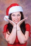 beauty young girl with red christmas clothes