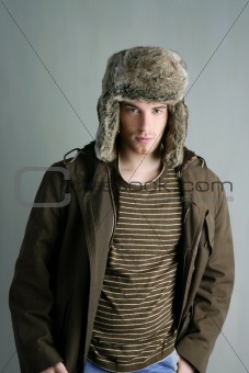 fur winter fashion hat young man brown autumn