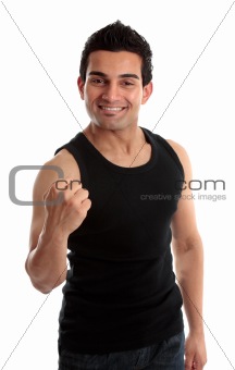 Smiling man success fist