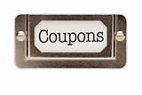 Coupons File Drawer Label Isolated on a White Background.
