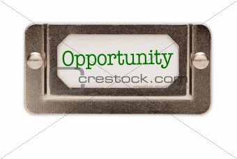 Opportunity File Drawer Label Isolated on a White Background.