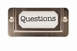 Questions File Drawer Label Isolated on a White Background.